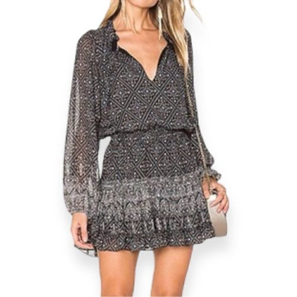 MISA Los Angeles Lorena Dress Black Print, Size XS‎